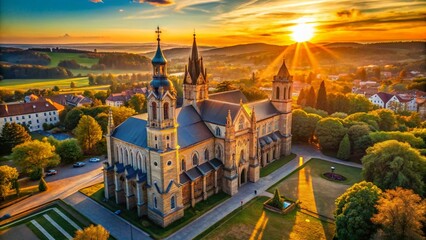 Obraz premium Aerial View of Catholic Study Cultural Building, Drone Photography