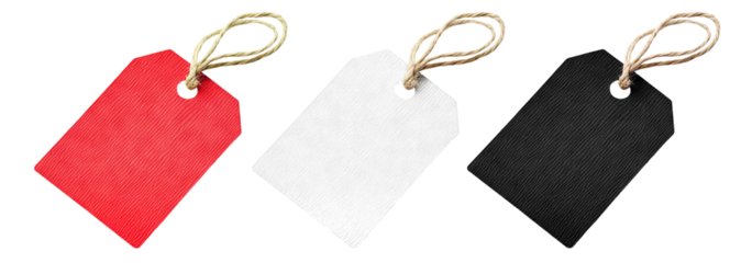 Set of blank price tags, isolated on transparent cutout background