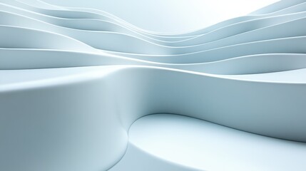 Abstract white wavy landscape, 3D render, background, design