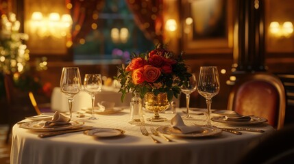 Elegant table setting with flowers.