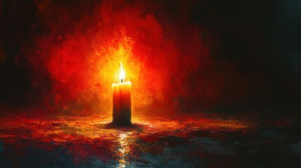 Fototapeta premium Burning candle, dark room, reflection, hope, spiritual