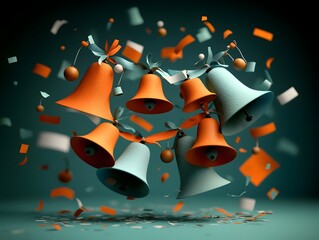 Joyful carnival themed garlands adorned with ribbons bells and miniature flags intricate paper cutouts and confetti like folk art style warm and dreamlike 20th century European festival vibe