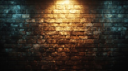 Dramatic Brick Wall Texture Warm Light Spotlight. AI Generated
