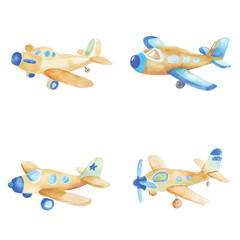 cartoon plane watercolor hand drawn illustration concept