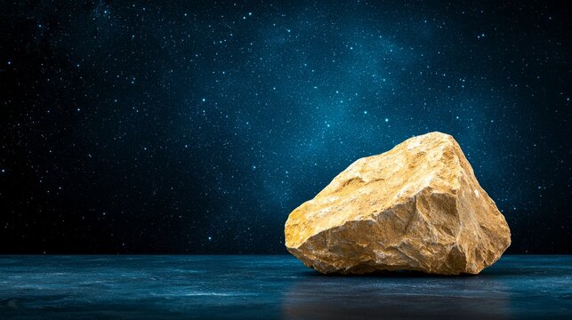 A large rock in the middle of a body of water under a starry sky