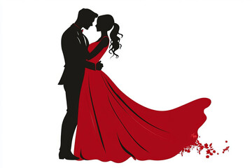 Silhouette of a couple dancing a waltz, vector illustration 