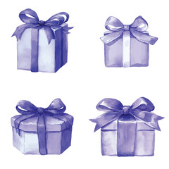 Red gift box watercolor set hand drawn