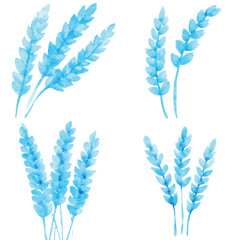 Wheat stalk watercolor hand drawn set