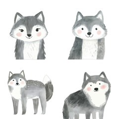 wolf watercolor illustration concept for kids