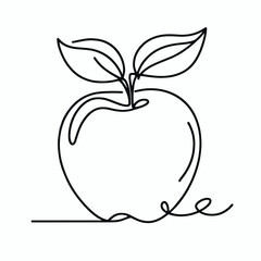apple with leaf   simple one line drawing  vector illustration