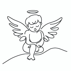 Fototapeta premium vector illustration of an angel simple one line drawing 