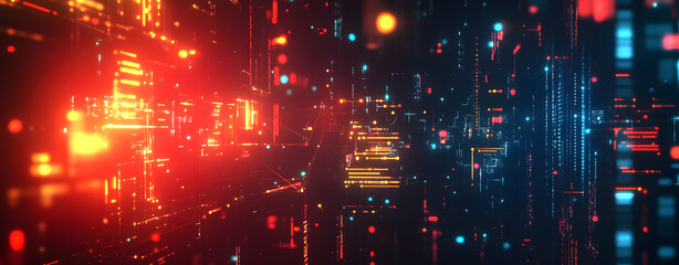 Obraz premium Abstract Digital Cityscape Futuristic Technology Network Data Stream