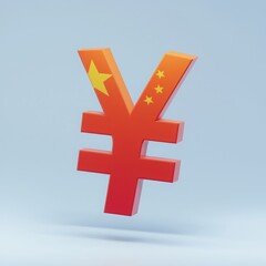 Fototapeta premium A 3D rendered yuan currency symbol painted with the Chinese flag. 