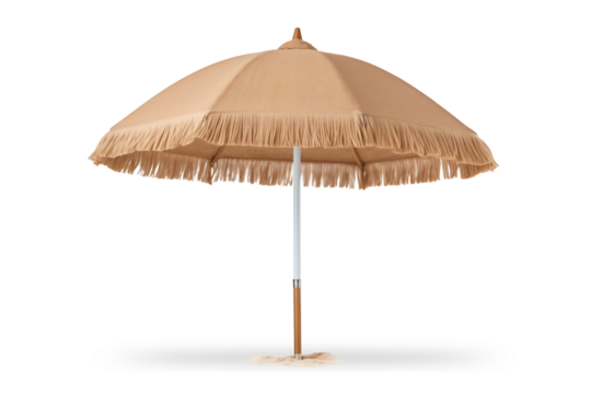 Beach umbrella with a straw cone isolated in white transparent background cutout
