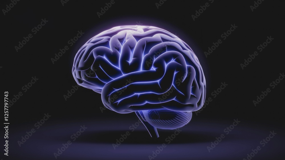 Aufkleber glowing 3d model of a human brain, showcasing its intricate structure and neural pathways.
