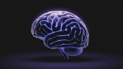 Glowing 3D model of a human brain, showcasing its intricate structure and neural pathways.