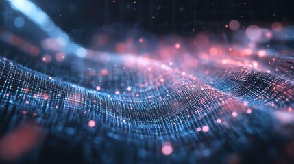 Obraz premium Wireless data transmission, high speed internet. Information flow in abstract cyberspace. Neural network 3D illustration. Big data and cybersecurity. Data stream. Global database and AI