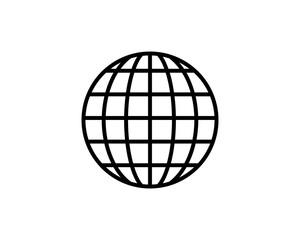 Simple yet striking black globe icon.  Perfect for websites, apps, or presentations needing a clean, modern global theme. Represents connection, international business, or worldwide reach.