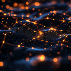 Fototapeta premium explores endless patterns through vibrant networks of light on a dark surface. Generative AI