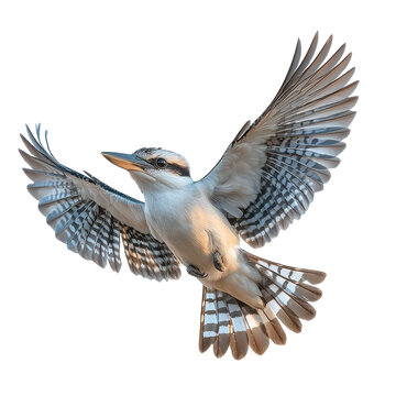 Kookaburra bird Flying in the air with open wingspan isolated on transparent background