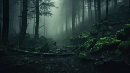 Fototapeta premium eerie dark foggy forest
