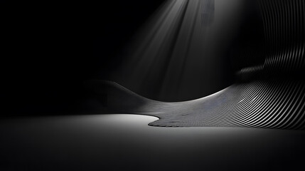 Abstract Dark Background with Dramatic Lighting and Wavy Striped Surface