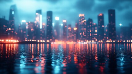 Fototapeta premium A mesmerizing cityscape at night, with vibrant lights reflecting off the water surface