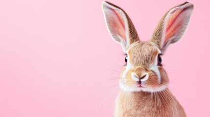 Obraz premium Cute bunny portrait, pink background, Easter