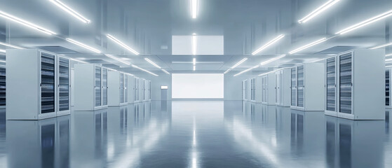 High-tech data center showcasing rows of advanced server equipment in a sleek, modern environment