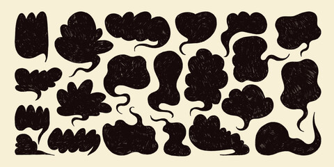 Fototapeta premium Collection of Chat Bubbles with Wavy Grunge Edges. Hand drawn colorful speech blobs. Chat boxes isolated on yellow background. Comic book abstract text boxes. 