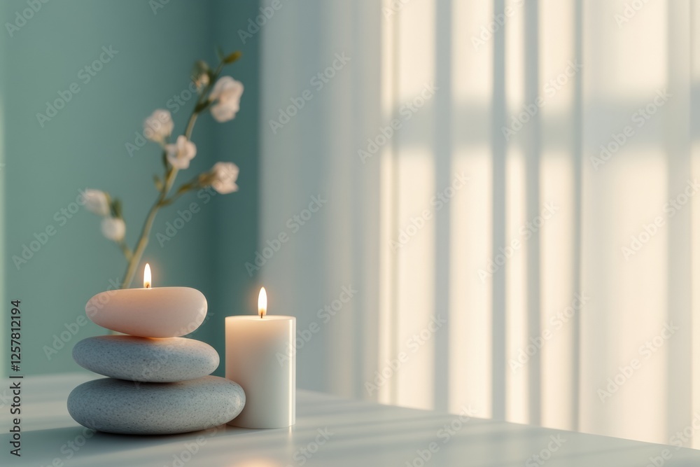 Aufkleber relaxing spa setting with tranquil massage stones and gentle candlelight for a peaceful atmosphere. 