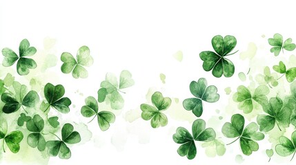 Watercolor clover isolated on white background, Lucky clover leaves with four leaf,Clover flowers background,Patricks day watercolor clipart,Spring flower pattern,St. Patrick s day seamless pattern.