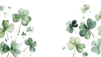 Watercolor clover isolated on white background, Lucky clover leaves with four leaf,Clover flowers background,Patricks day watercolor clipart,Spring flower pattern,St. Patrick s day seamless pattern.