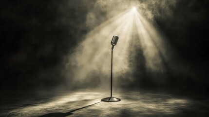 Vintage Microphone in Spotlight with Dramatic Lighting