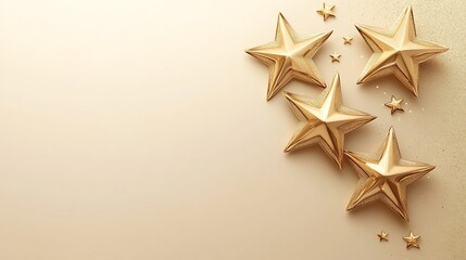 Golden stars softly glow against a warm beige background creating a serene festive mood. AI Generated