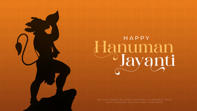 Happy Hanuman Jayanti Greeting, God Hanuman Background Design. A Hindu festival celebrated of lord hanuman birthday.  English Translation - Happy Hanuman jayanti
