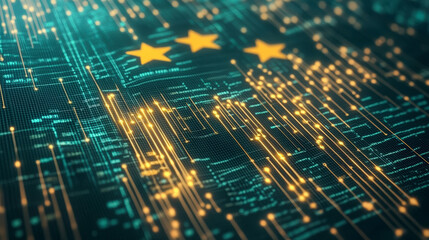 Obraz premium Futuristic digital network with glowing stars, symbolizing innovation and technology. Perfect for tech industry insights and data analysis.