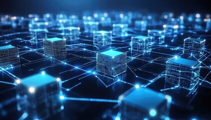 Abstract network of interconnected cubes in digital space