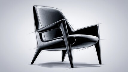 Fototapeta premium Sketch of a modern, sleek armchair with a minimalist design, showcasing its elegant form and contours.