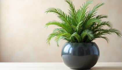 Fototapeta premium Cycas Plant in Dark Ceramic Pot on Soft Light-Colored Background