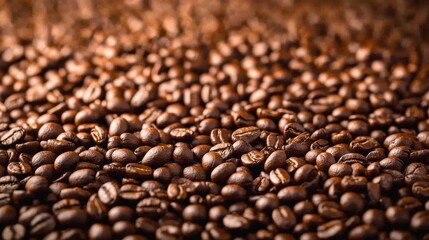 Fototapeta premium Fresh coffee beans falling in a background, coffee, beans, fresh, falling, background, roasting, aroma, caffeine, dark roast
