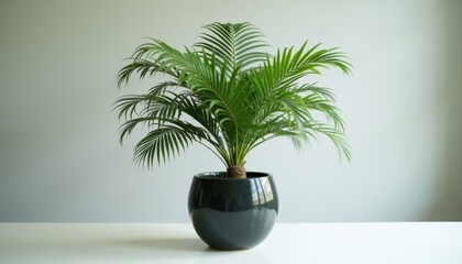 Obraz premium Cycas plant in dark ceramic pot against light minimal background