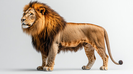 a lion standing on a white surface