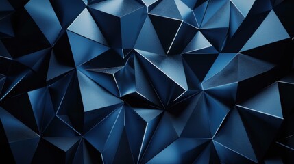 Obraz premium Sharp Blue triangles and polygons on a dark background. Geometric pattern for banner template with white space in the center for text. Minimalist wallpaper with copy space.