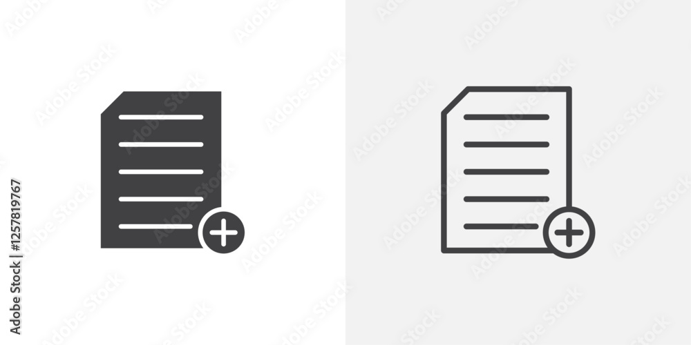 Poster Add document icons vectors illustrations in black fill and liner versions