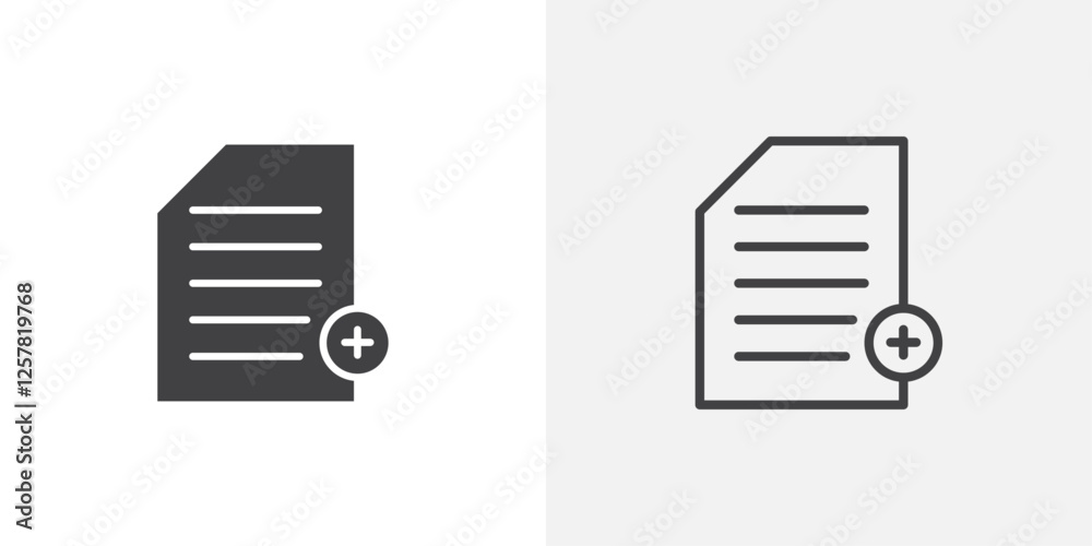 Aufkleber add document icons vectors illustrations in black fill and liner versions