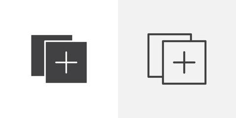Add apps icons vectors illustrations in black fill and liner versions