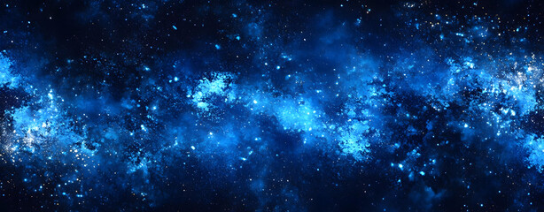 Obraz premium A breathtaking panoramic view of a vibrant blue nebula swirling with cosmic dust and countless stars