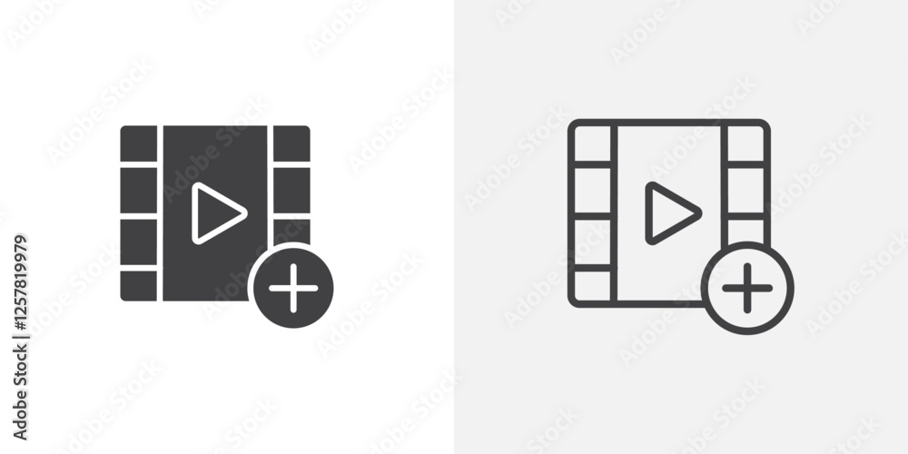 Poster add video icons vectors illustrations in black fill and liner versions