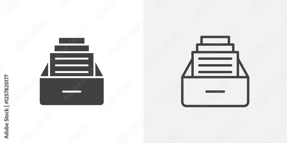 Poster archive icons vectors illustrations in black fill and liner versions